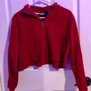 cropped red half zip